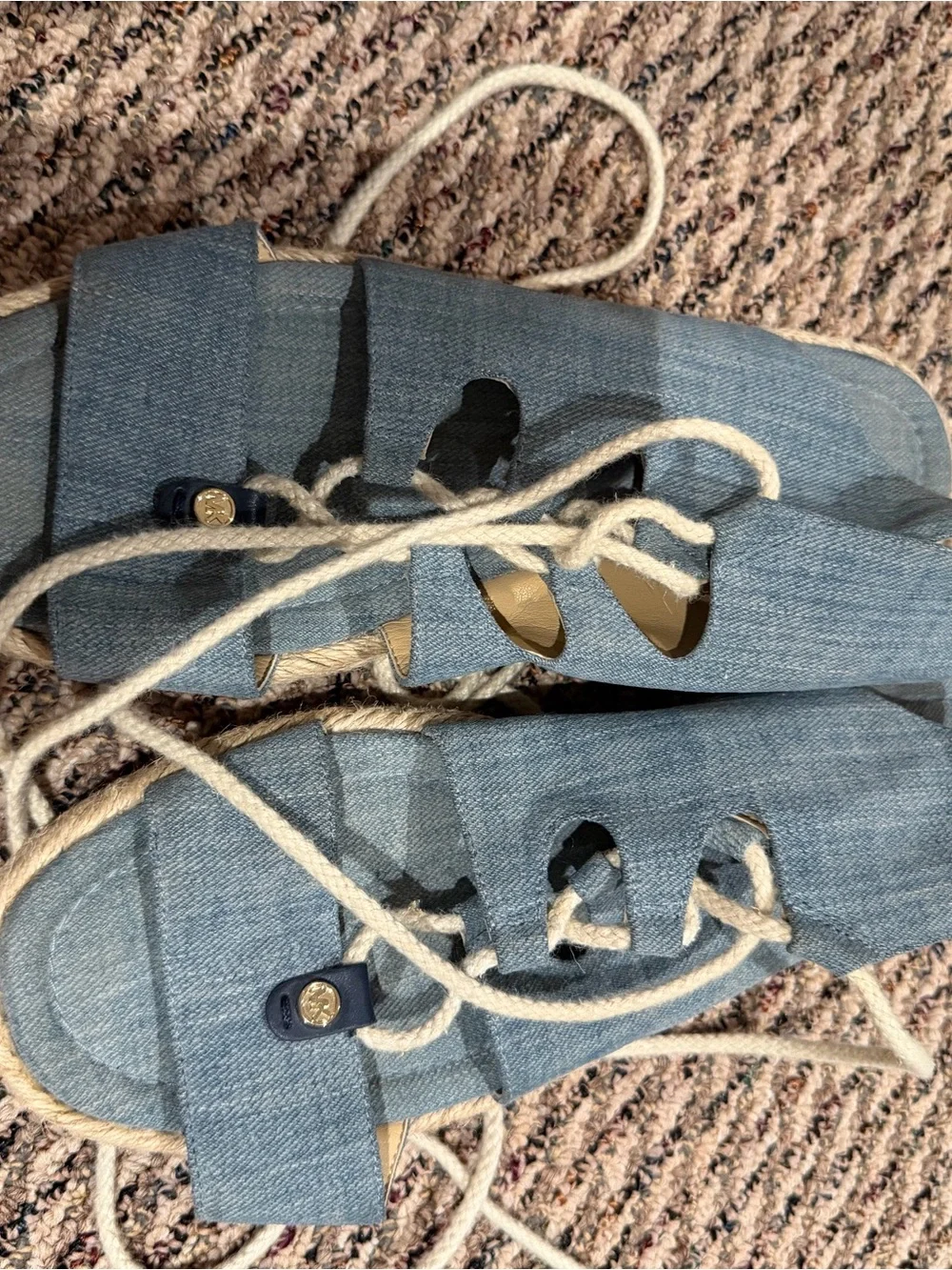 10M MICHAEL KORS MCKENNA DENIM WOMEN'S ESPADRILLE SANDAL FLAT OPEN TOE SHOES